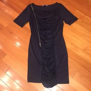 Navy Ruched Mini Dress with Zipper